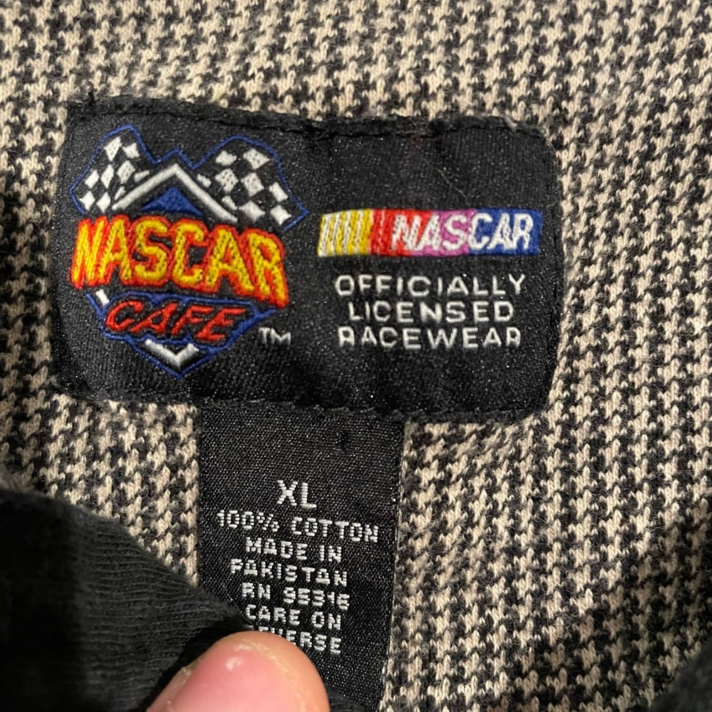 Vintage Nascar Cafe Men's Black and White Houndstooth Polo Size XL - Picture 2 of 8